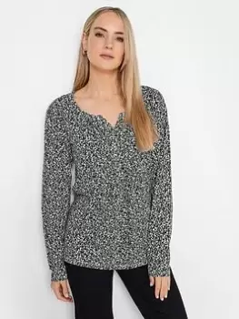 Image of Long Tall Sally Ditsy Ls Henley Top, Black, Size 20, Women