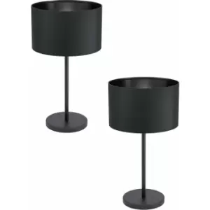 Image of 2 pack Table Desk Lamp Colour Black Shade Round Black Fabric Slim Stem E27 40W