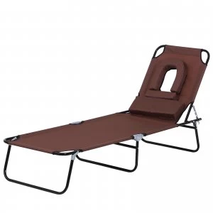 Image of Outsunny Folding Sun Lounger Reclining Chair w/ Pillow Reading Hole Garden Beach