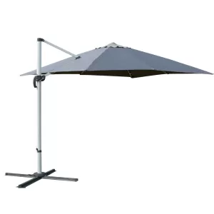 Image of Outsunny 3m Cantilever Aluminium Frame 360 Rotation Hanging Parasol w/ Cross Base Grey