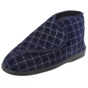 Image of Zedzzz Mens Bertie Check Velour Touch Fastening Bootee Slippers (9 UK) (Navy Blue)