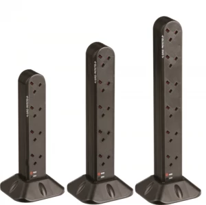 Image of KnightsBridge Surge Protected UK Extension Socket Tower Black - 8 Gang