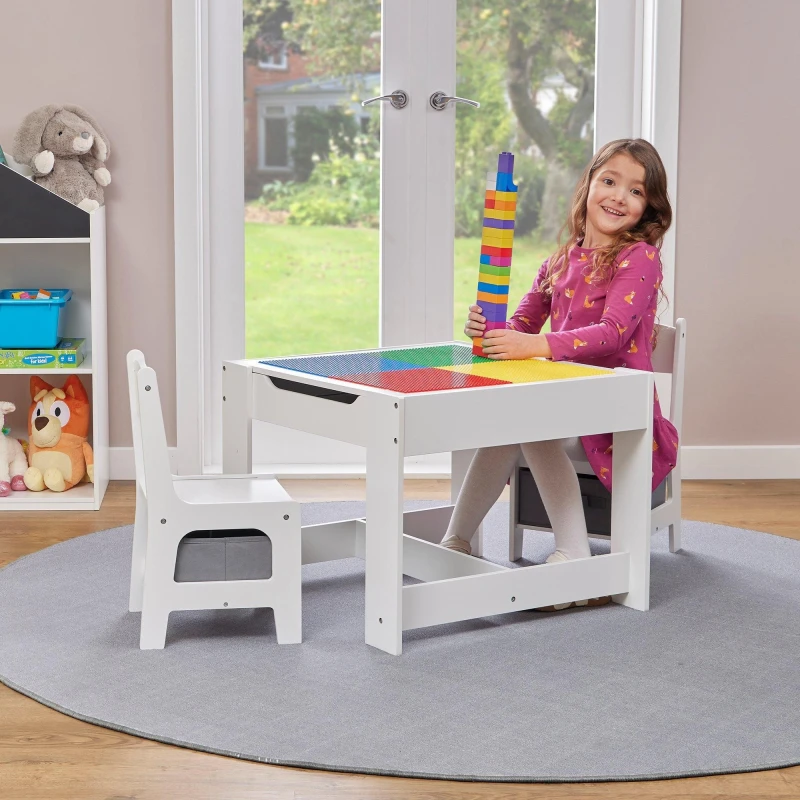 Image of Liberty House Toys White Construction Top Table with Two Chairs and Storage White
