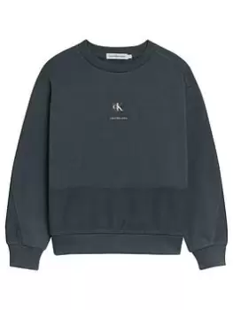 Image of Calvin Klein Jeans Boys Reversed Terry Sweatshirt - Ocean Teal, Ocean Teal, Size 12 Years