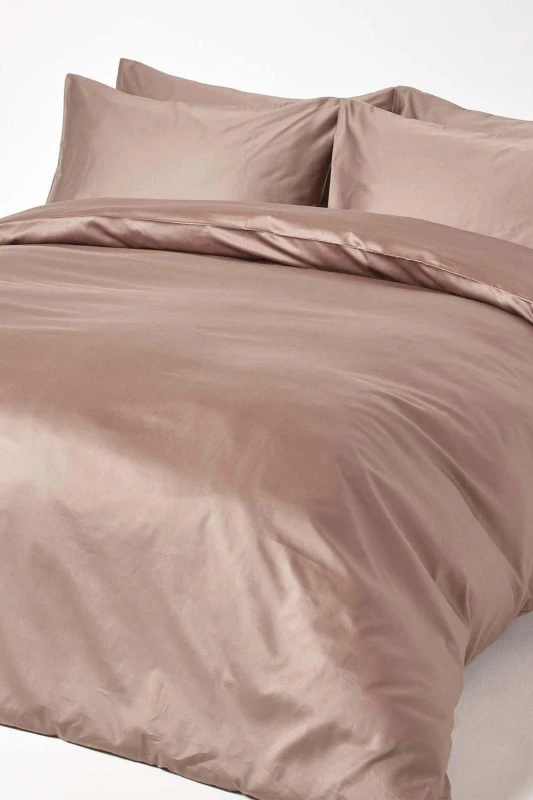 Image of Homescapes Sateen Cotton Duvet Cover Set 400 TC in Brown Size: King Brown Unisex King