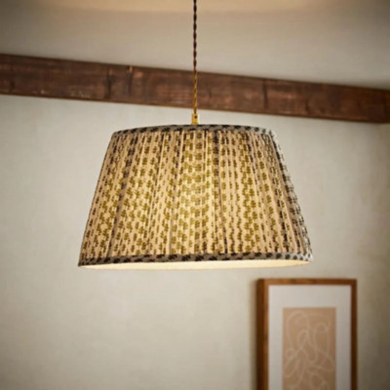 Image of Valuelights Grange Large Green Floral Pleated Lamp Shade