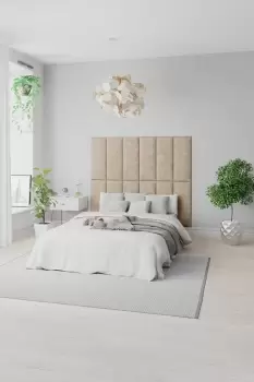 Image of EasyMount Wall Mounted Upholstered Panels, Modular DIY Headboard in Kimiyo Linen Fabric (Pack of 2)