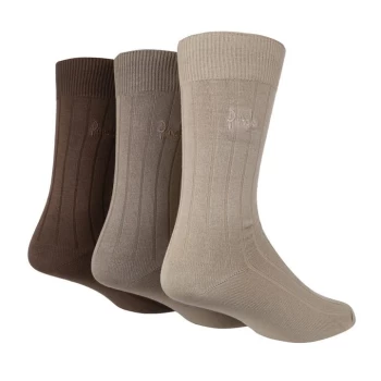 Image of Pringle Ribbed Bamboo 3 Pack Socks - Beige