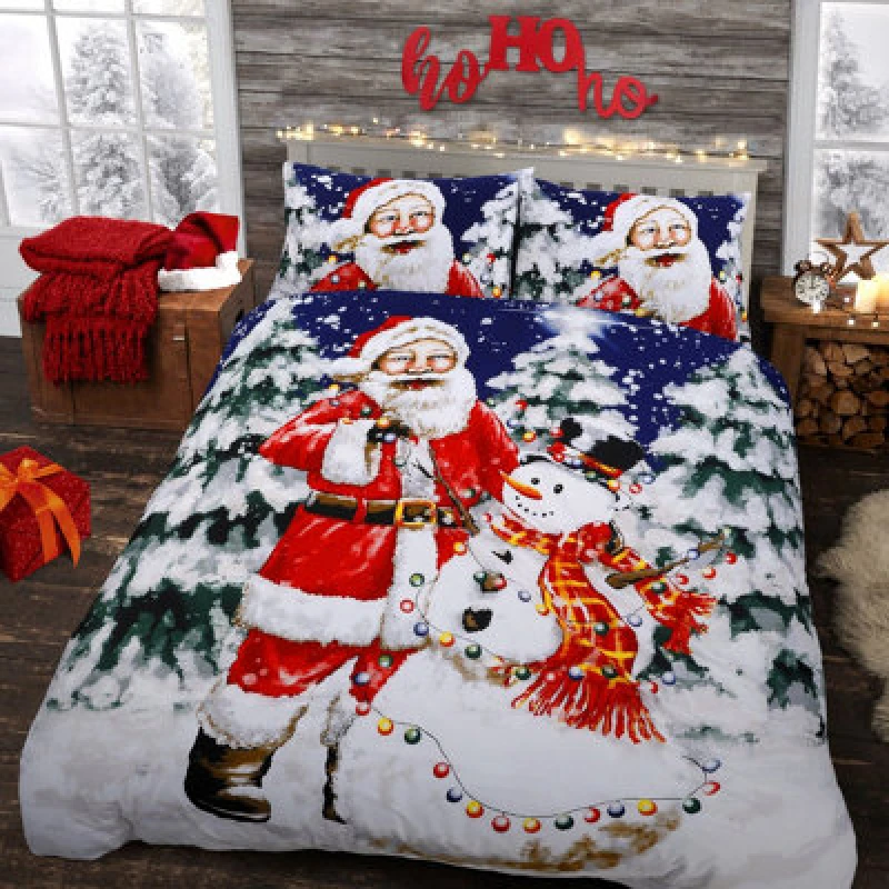 Image of Velosso Santa Xmas Lights Cotton Rich Printed Duvet Cover & Pillowcase Set in Red Size: King Red Unisex King