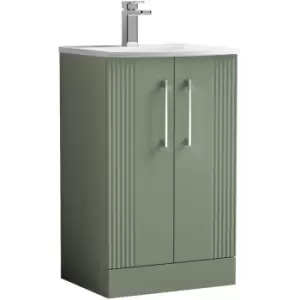 Image of Deco Satin Green 500mm 2 Door Vanity Unit with 30mm Curved Profile Basin - DPF823G - Satin Reed Green - Nuie