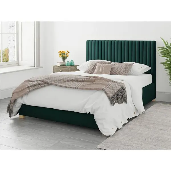 Image of Aspire Grant Ottoman Upholstered Bed, Plush Velvet, Emerald - Ottoman Bed Size Superking 6ft - Emerald 5057632082718