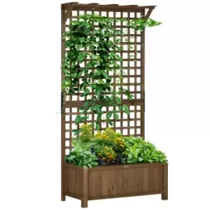 Image of Outsunny Wood Planter with Trellis for Vine Climbing, Raised Garden Bed, Privacy Screen for Backyard, Patio, Deck, Coffee