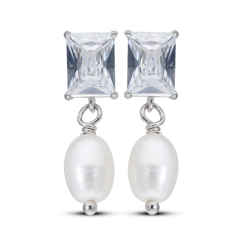 Image of Be You Sterling Silver Freshwater Pearl & CZ Drop Earring Silver female One Size