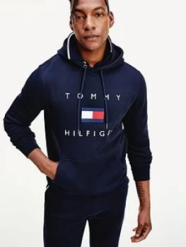 Image of Tommy Hilfiger Tommy Flag Hilfiger Pullover Hoodie - Navy