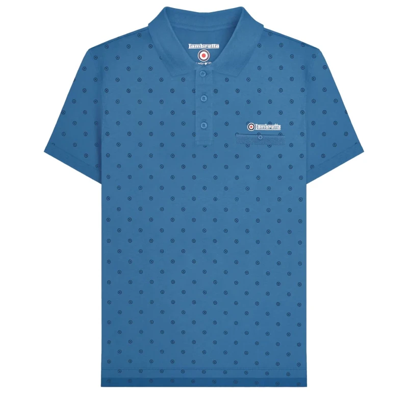 Image of Lambretta Lambretta Men Premium AW24 Target Polo Shirt in Mid Blue Size: Small Mid Blue S Male 5063703663045