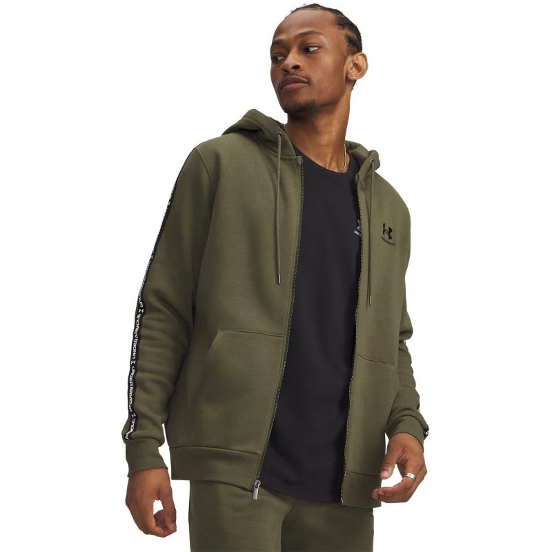 Image of Under Armour Mens Icon Fleece Taping Full-Zip Hoodie Green/Black male L