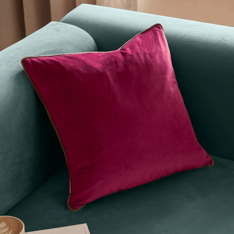 Image of Furn Furn Meridian Velvet Cushion in Dark Pink Size: 45cm x 45cm Dark Pink 45cm x 45cm Unisex 5025532353504