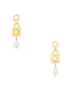 Image of kate spade new york Lock And Spade Padlock & Freshwater Pearl Drop Earrings in Gold Tone