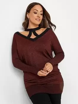 Image of M&Co Cut Out Neck Metallic Jumper, Red, Size 16, Women