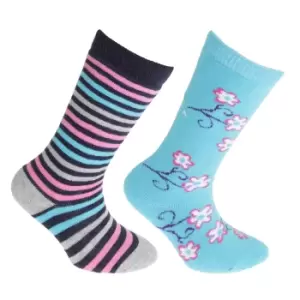 Image of FLOSO Childrens/Kids Cotton Rich Welly Socks (2 Pairs) (6-8.5 Child UK) (Blue/Pink)