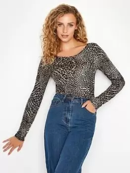 Image of Long Tall Sally Leopard Print Bodysuit, Black, Size 16, Women