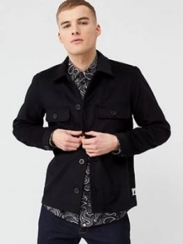 Image of Pretty Green Onerous Wool Overshirt - Black