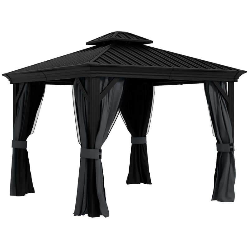 Image of Outsunny Outsunny - 3 x 3.7m Aluminium Outdoor Hardtop Gazebo Canopy 2-Tier Roof Dark Grey - Dark Grey 5056725390679