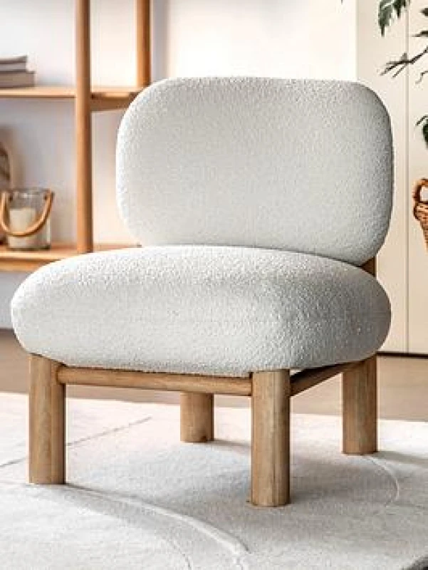 Image of SO'HOME Kellan Boucle Accent Chair with Wood Legs Ecru ONE SIZE