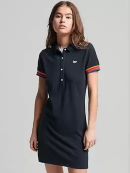 Image of Superdry Vintage Stripe Polo Dress - Eclipse Navy, Blue, Size 12, Women