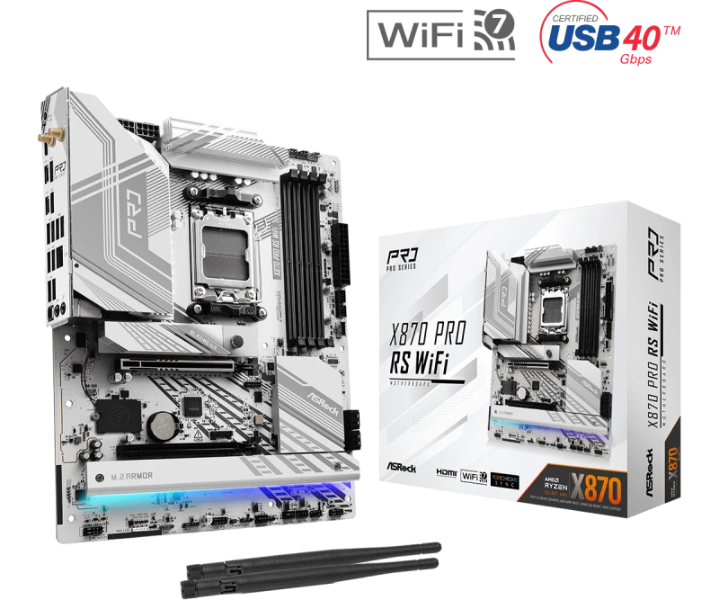Image of ASRock X870 Pro RS WiFi AMD Ryzen DDR5 WIFI 7 White Motherboard - 90-MXBQ00-A0UAYZ
