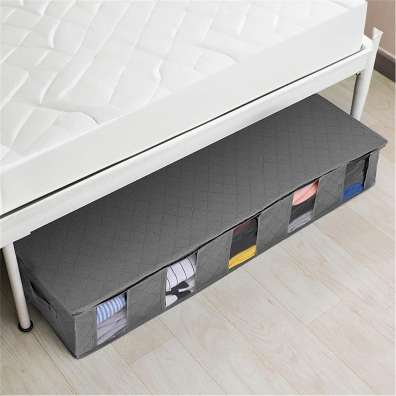 Image of Cottonfy UK Underbed Storage Bags with Handles and Zipper - Grey Grey M