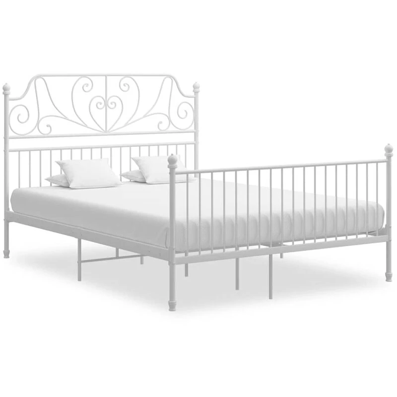 Image of VIDAXL Bed Frame with Headboard without Mattress White 160x200cm Metal Vidaxl 8720286195949