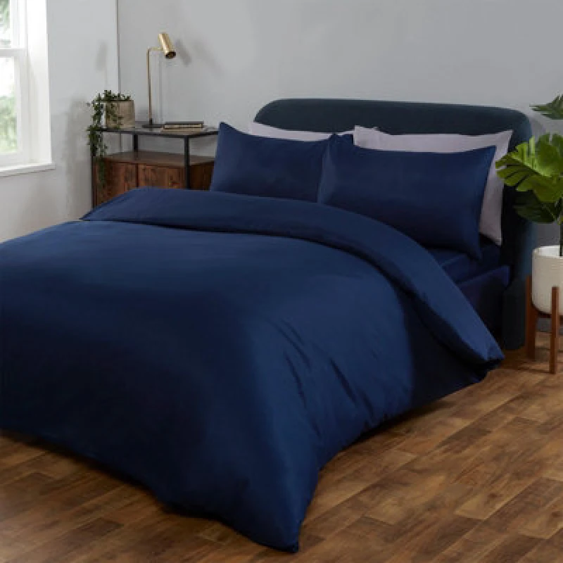 Image of OHS OHS Plain Dyed Duvet Cover with Pillowcase Bedding Set in Navy Size: Double Navy Double Unisex 5027434133529