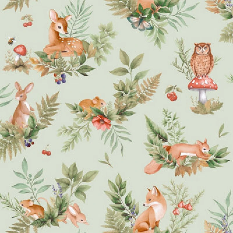 Image of Holden Decor Forest Friends Sage Children's Wallpaper, Green 14121