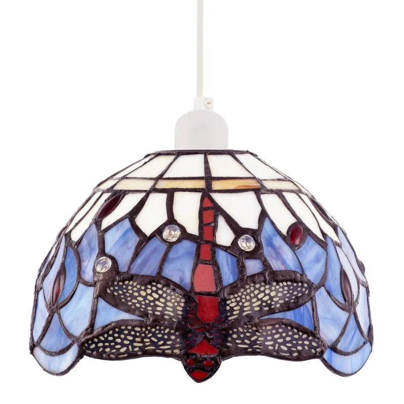 Image of Happy Homewares Lavender Purple Toned Stained Glass Dragonfly Tiffany Pendant Shade Purple Unisex