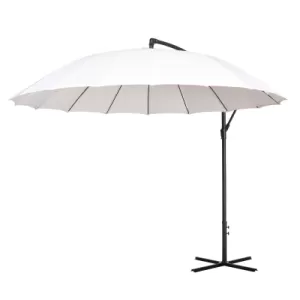 Image of Outsunny 3(m) Cantilever Sun Umbrella Outdoor Market Table Parasol w/ 18 Sturdy Ribs Cross Base for Garden Lawn Pool Cream White