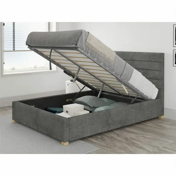 Image of Aspire Aspire - Kelly Ottoman Upholstered Bed, Kimiyo Linen, Granite - Ottoman Bed Size Single 3ft - Granite 5057632049186