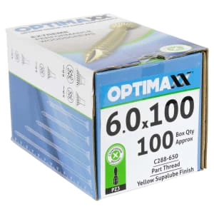 Image of Optimaxx Pz Countersunk Zinc & Yellow Passivated Double Reinforced Woodscrew - 6 X 100mm Pack Of 100