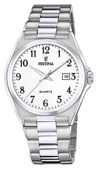 Image of Festina F20552-1 Mens White Dial Steel Bracelet Wristwatch Colour - Silver Tone
