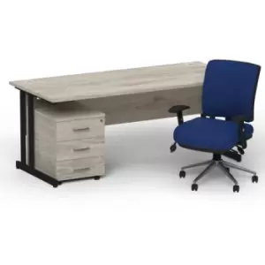 Image of Impulse 1800 x 800 Black Cant Office Desk Grey Oak + 3 Dr Mobile Ped & Chiro Med Back Blue W/Arms