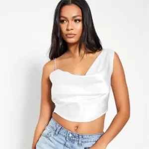 Image of I Saw It First Aysmetric Diamante Strap Cowl Neck Crop Top - White