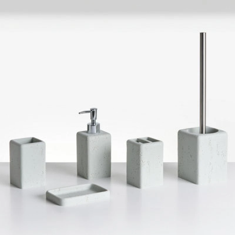 Image of Beliani 5 Piece Bathroom Accessories Set Vilcanota Grey Concrete Effect