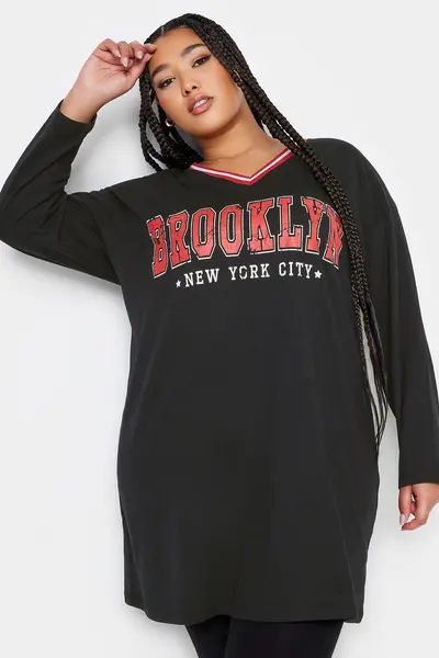 Image of Yours 'Brooklyn' Varsity Oversized T-Shirt Black
