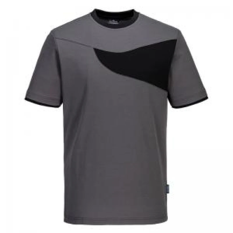 Image of Portwest PW2 Mens Cotton Comfort T Shirt PW211ZBRXL Colour: Zoom Grey / Black