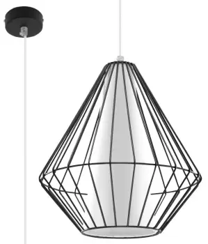 Image of Demi 1 Light Caged Ceiling Pendant Black, White, E27