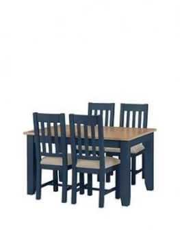 Image of Julian Bowen Richmond 140 - 180 Cm Extending Solid Wood And Veneer Dining Table + 4 Chairs - Midnight Blue