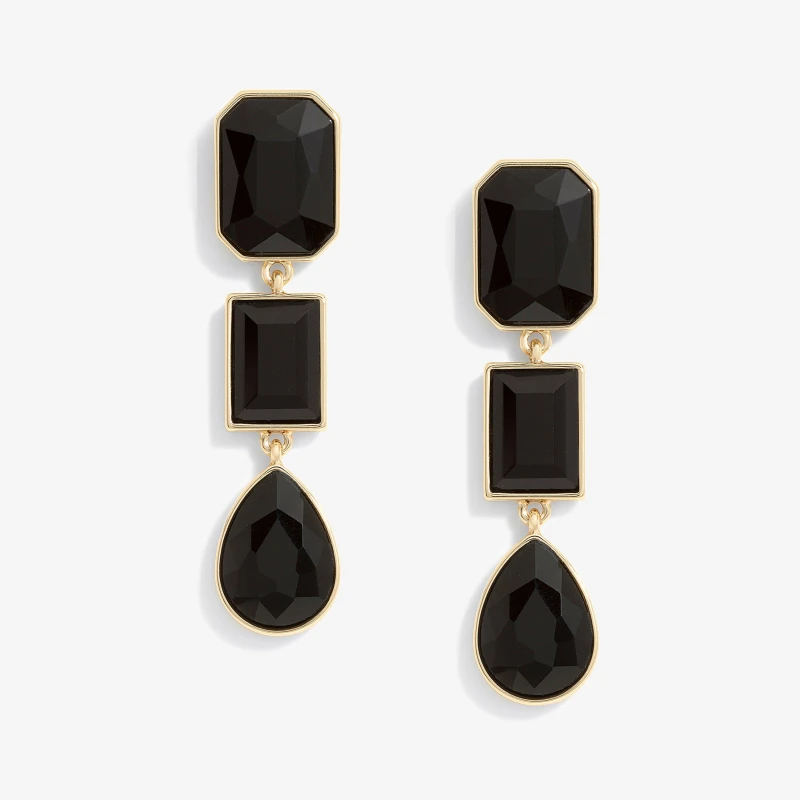 Image of Mood Gold Black Statement Facet Linear Drop Earrings Jewellery Sets One Size Gold 72791210000