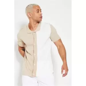 Image of I Saw It First Stone Knitted Colourblock Button Through Top - Brown