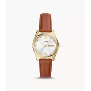 Image of Fossil Womens Scarlette Three-Hand Day-Date Tan Eco Leather Watch - Brown