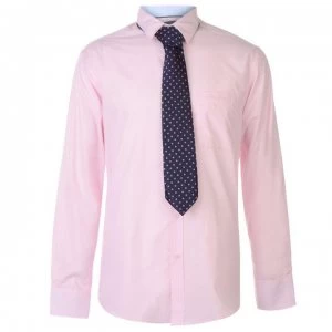 Image of Pierre Cardin Long Sleeve Shirt Tie Set Mens - Pink/Navy Plain